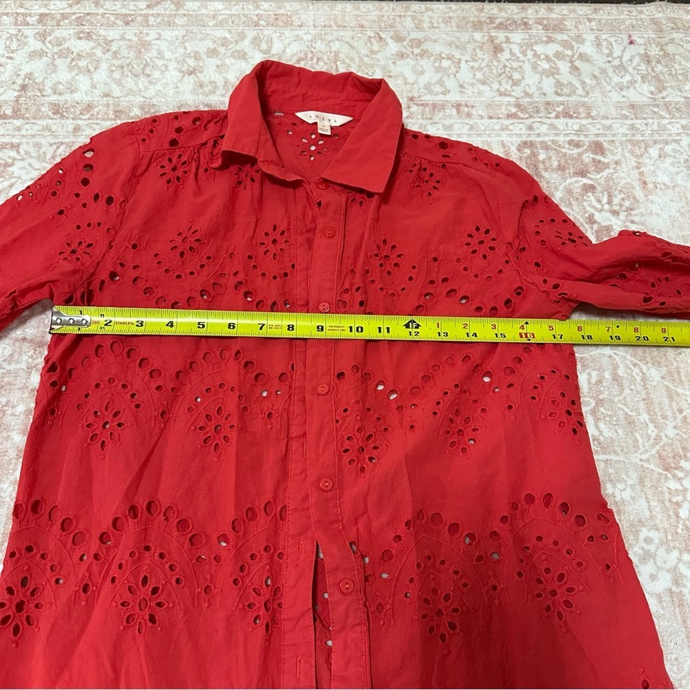 Eyelet 100% Cotton Red Button Up Top - Picture 9 of 10